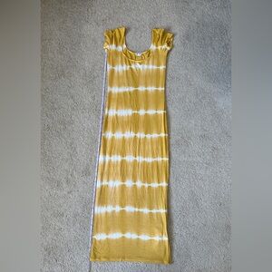 Billabong tie-dyed mustard yellow and white body hugging dress